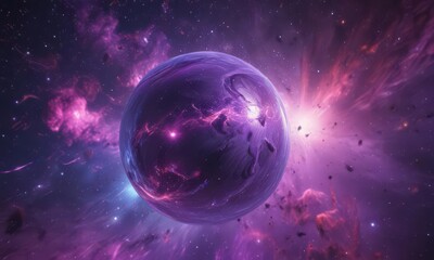 Wall Mural - Glowing orb floats in vibrant purple nebula  Cosmic dust swirls around ,  vibrant,  purple,  cosmic