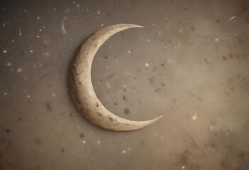 Wall Mural - Soft, faded stars on antique paper, crescent moon, subtle cosmic dust ,  illustration,  white
