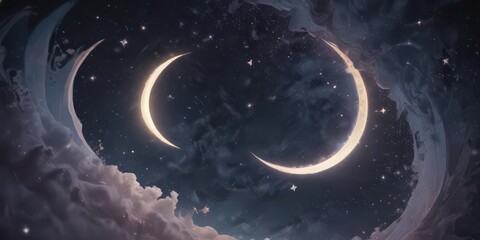 Wall Mural - Soft, faded paper, stylized stars, crescent moon, galaxy swirl ,  occult,  pattern