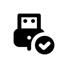 Poster - Illustration of a black printer icon with a white check mark in a black circle on the right side