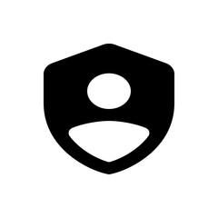Poster - Black shield with a white person icon inside representing user profile security and protection online exactly