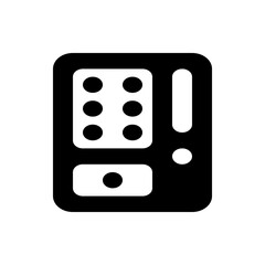 Poster - Illustration of a black and white device with a grid of circles and an exclamation point design on it