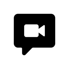 Poster - black speech bubble with rounded corners containing a white video camera icon in the center space ar