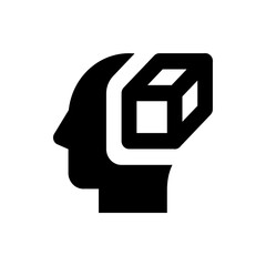 Poster - Silhouette of a head with a cube inside representing thinking and problem solving in black and white design