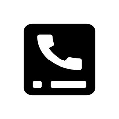 Poster - illustration of a black rectangle with rounded corners containing a white phone handset and text bar