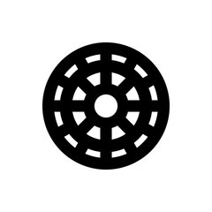 Poster - A black circular design with concentric rings and rectangular cutouts radiating from the center point