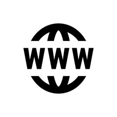 Poster - Illustration of a black globe outline with the letters www in bold black font across the center of the globe