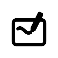 Poster - Black rounded square containing a curved line drawn by a pen on a white background in simple style