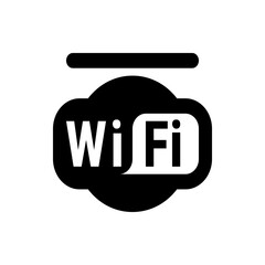 Poster - Black and white wifi symbol with a horizontal line above it indicating wireless internet connectivity access