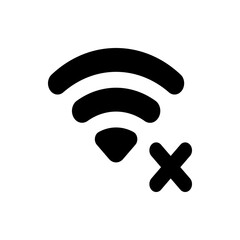 Poster - Wifi signal icon with a cross indicating no connection or signal loss shown in black on a white background