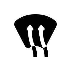 Poster - Two white arrows pointing upwards against a black fan shaped background in a simple graphic design