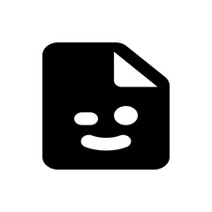 Poster - Black document with a folded corner and a smiling face icon on a white background illustration image