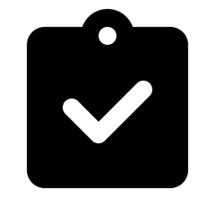 Poster - Black clipboard icon with rounded corners and a white checkmark indicating completion and a white circle above it