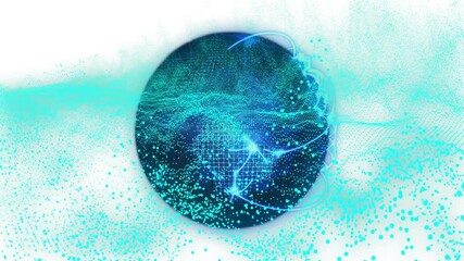 Poster - Stylized digital globe rotating in animated illustration, showing glowing data flow with nodes