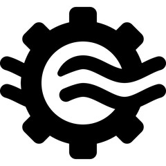Poster - Black gear with two wavy lines inside representing technology and engineering in a simple design style