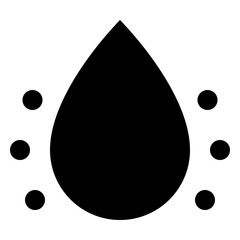 Poster - A black teardrop shape surrounded by six black circles arranged symmetrically on a white background view