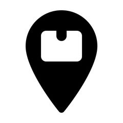 Poster - Black map pointer icon with a white rectangle cutout in the center on a white background showing location