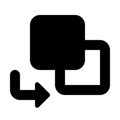 Poster - Black square overlapping an outlined square with an arrow pointing down and right icon design element