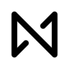 Poster - Abstract black geometric shape resembling the letter n with rounded edges on a white background design