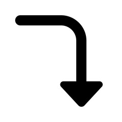 Poster - A black arrow turning downward with rounded corners on a white background indicating direction and movement