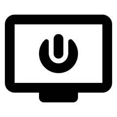 Poster - illustration of a monitor screen displaying a power symbol in black and white minimalist design styl