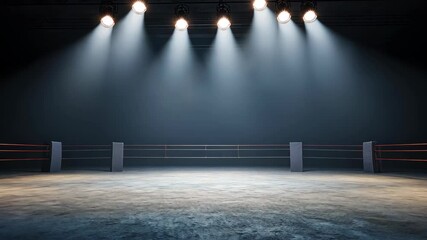Fototapete - Arena's Spotlight: A dramatic and empty arena illuminated by bright spotlights, a captivating visual ready for any grand event or performance.