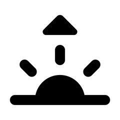 Poster - Stylized sunrise icon with a triangle and vertical line above a rounded horizon in black and white design