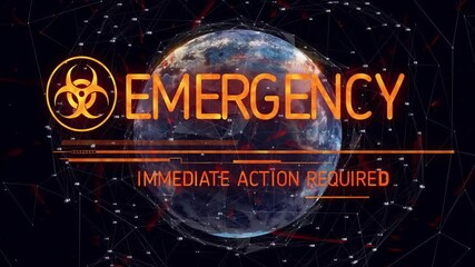 Poster - Global data network being displayed on Earth globe, highlighting biohazard alert with glowing bars