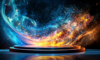 Poster - Abstract podium with fire and ice effects