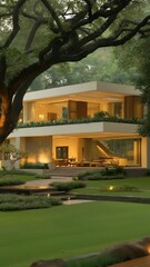 Fototapete - Modern elegant house with sleek contemporary design