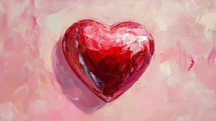 Aufkleber - Painterly red heart on pink background.