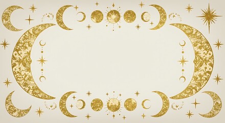 golden celestial frame stars moons and cosmic glow