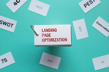 Poster - there is word card with the word landing page optimization. it is as an eye-catching image.