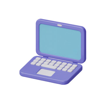 Purple modern laptop computer icon 3d render illustration digital on transparent background web clean