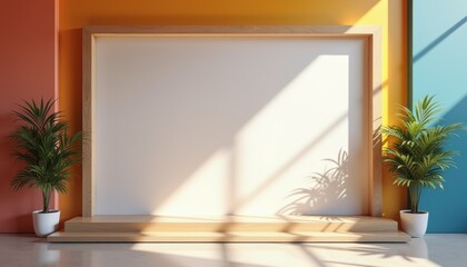 Poster - Modern empty wall with plant decorations in vibrant interior space  