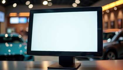 Aufkleber - Blank computer monitor in modern car dealership showroom  