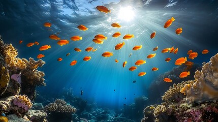 Poster - Glowing underwater reefs populated bioluminescent fish lighting up the sea floor in a beautiful display of natural light