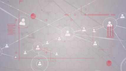 Poster - Flat design network diagram connecting white user nodes over hex mesh, featuring red pie segments