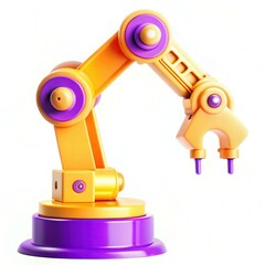 Poster - A colorful robotic arm with a vibrant design featuring purple and yellow hues, showcasing modern technology.