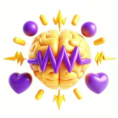 Poster - A vibrant representation of a brain with colorful pulses, hearts, and shapes, symbolizing creativity and emotions.