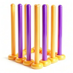 Poster - Colorful abstract design featuring tall, cylindrical shapes in purple and orange arranged in a geometric pattern.