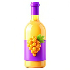 Poster - A stylized yellow wine bottle with a purple label, adorned with yellow grapes and a green leaf.