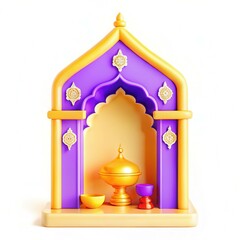 Poster - A colorful decorative temple niche with ornate designs and vibrant purple and gold colors.
