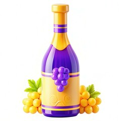 Poster - A whimsical bottle design with grapes and leaves, featuring a colorful purple and yellow scheme.