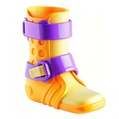 Poster - A colorful children's boot with purple and yellow design, featuring adjustable straps for comfort.