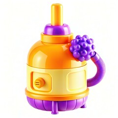 Poster - A colorful toy vacuum cleaner styled with playful design elements, featuring vibrant purple and orange hues.