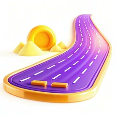 Poster - A colorful and modern illustration of a winding road with geometric shapes in the background.