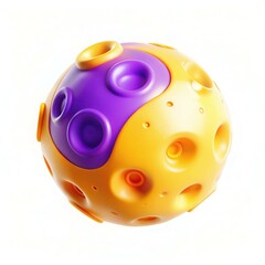 Poster - A colorful sphere toy featuring purple and yellow sections with various raised circular shapes.
