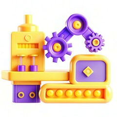 Poster - A colorful toy construction set featuring geometric shapes and gears in vibrant yellow and purple.