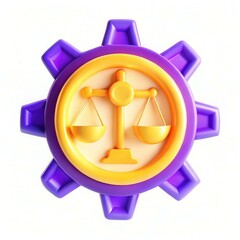 Poster - A colorful gear-shaped icon featuring a balance scale in the center, representing justice and fairness in a modern design.